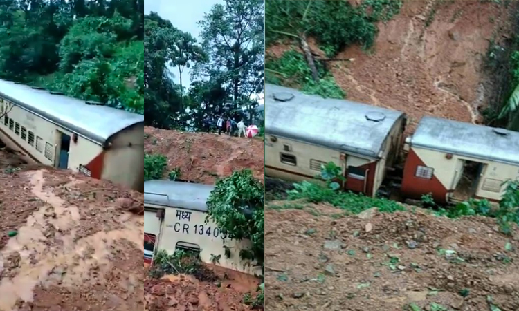 Goa Train Landslide : Landslide on rail-line in Goa, train derails between Dudhsagar-Sonaulim (Video)