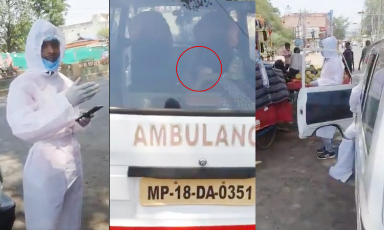 health workers sugarcane juice corona patient ambulance video viral madhya pradesh