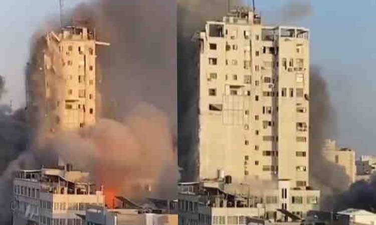 israeli strike in gaza multistory building demolished