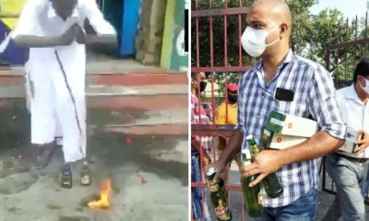tamil nadu liquor shops open man worships alcohol bottles in madurai