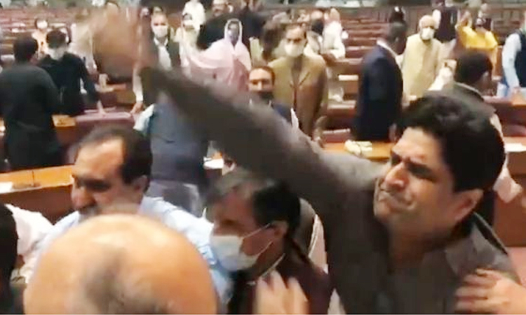 pakistan national assembly turn battleground chaos lawmakers fistfight imran khan