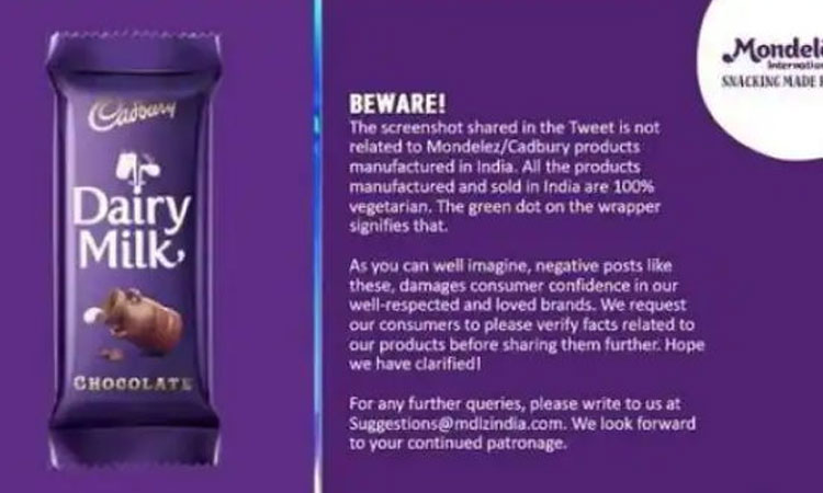 Cadbury Chocolate | cadbury clarifies over beef row says products sold in india dont contain gelatine