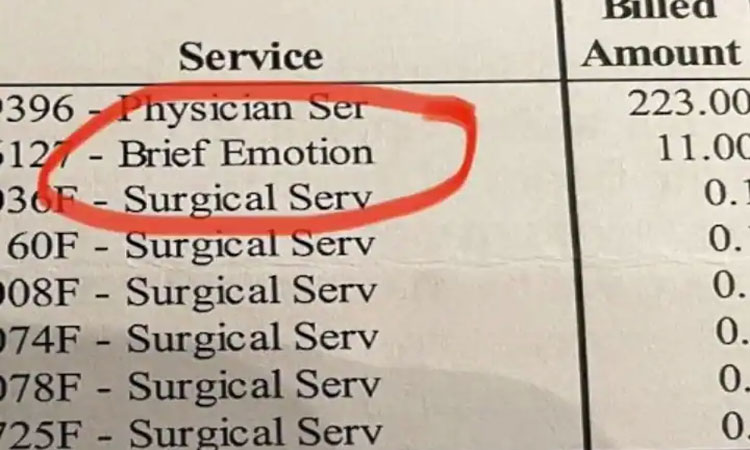 Brief Emotion Charge | extra charge imposed for crying during surgery woman s share receipt goes viral