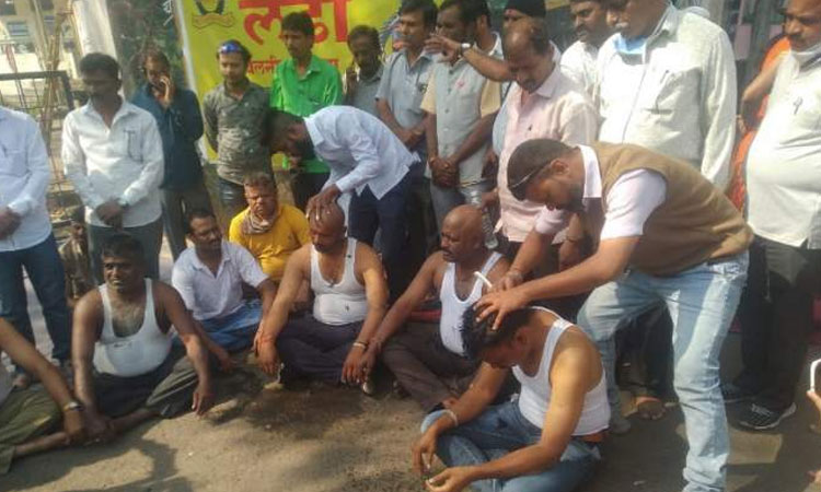 ST Workers Strike Pune | employees shave swargate st stand pune
