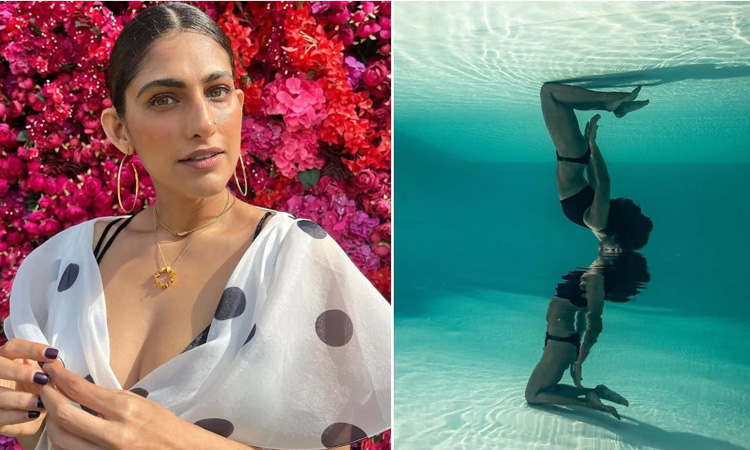 Kubbra Sait | kubbra sait underwater photoshoot in a black bikini actress kisses herself photos go viral