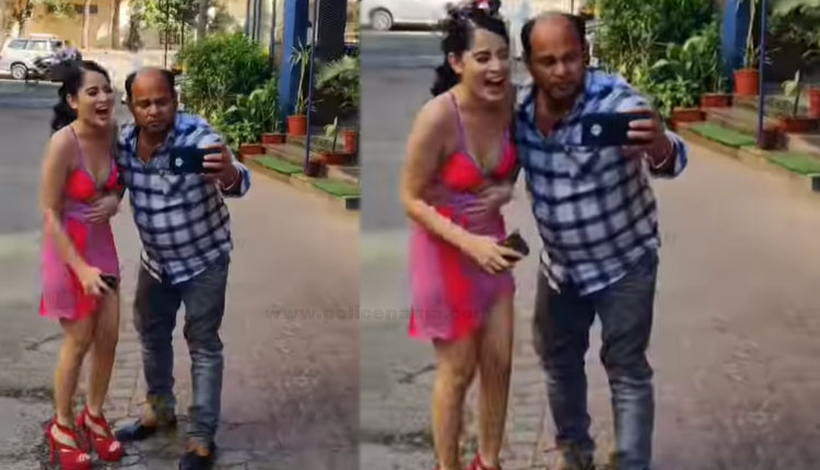 Urfi Javed Viral Video | a man eating gutkha on roadside caught urfi javed and took selfie see video