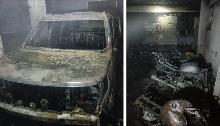 Pune Fire News | A fire in a parking lot burned a car with 12 bikes; Incident at Jambhulwadi near katraj of pune