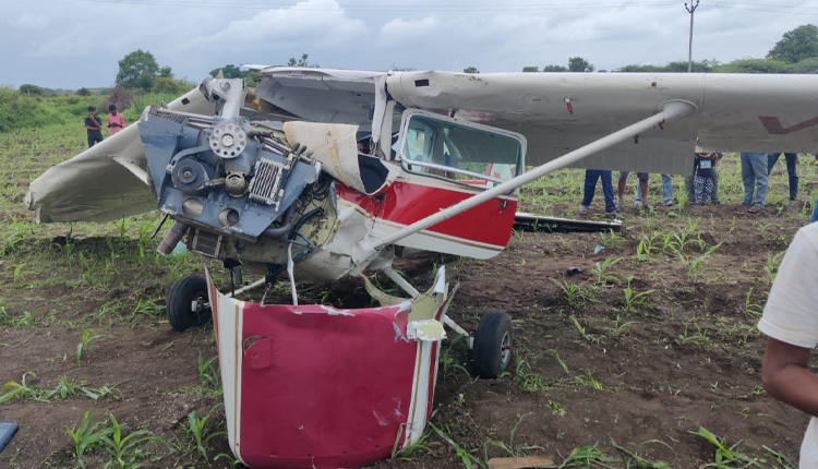 Pune Aircraft Accident | training plane crashed in a field in a village in indapur pune aircraft accident news
