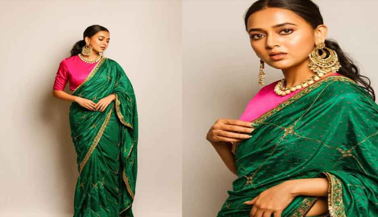Tejasswi Prakash Gorgeous Look | tejasswi prakash look gorgeous in green and pink saree share beautiful pics on instagram