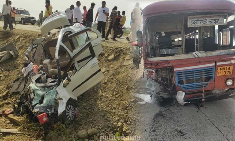 Latur Accident News | returning from Tuljapur after darshan; Five people died on the spot in a car-ST bus collision Accident News