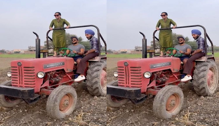 Marathi Actress Sonali Kulkarni | marathi actress sonali kulkarni enjoying tractor ride with husband in farming