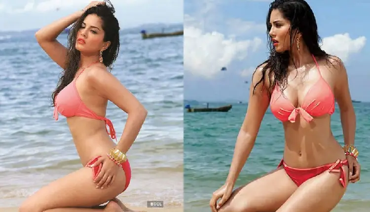 Sunny Leone | after deepika the ya actress wore saffron hot poses at the beach