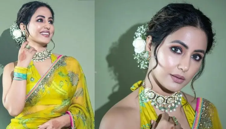 Hina Khan | hina khan shares photo in yellow green saree photoshoot goes viral