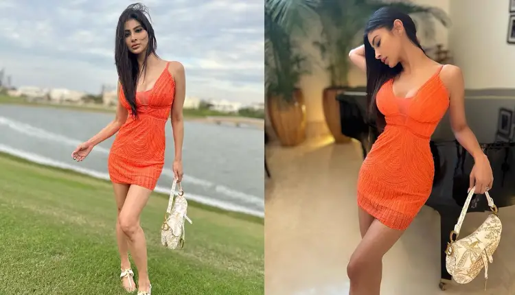 Mouni Roy | mouni roy shared new look in orange- hort dress