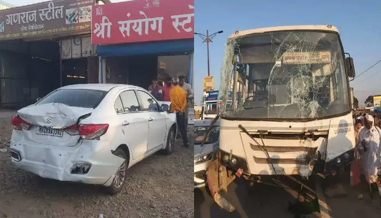 Pune Accident | st bus car and truck accident on pune solapur highway due to break fail luckily 40 passengers survived