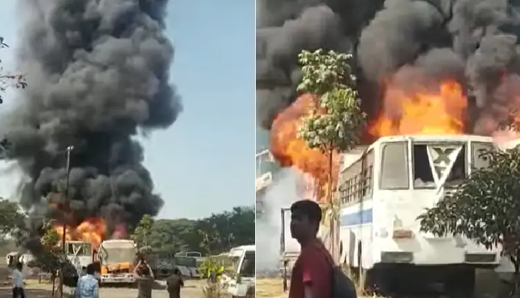 Pune Fire News | A total of 10 vehicles including 4 cars, 4 luxury buses, 1 tempo and a dumper were burnt down in the premises of Vishrantwadi, Phulenagar RTO office.