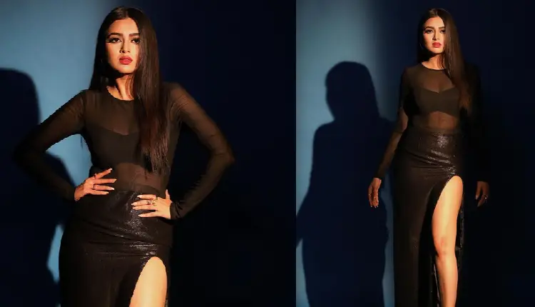 Tejasswi Prakash | television tejasswi prakash sizzles in black shimmery dress actress looted attraction with her thigh high cut