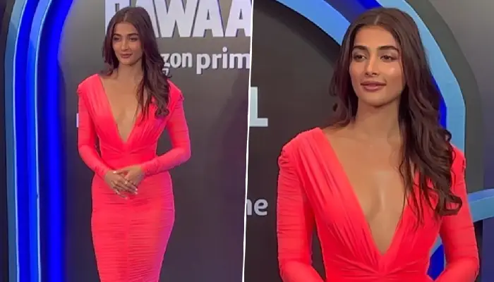  Pooja Hegde | pooja hegde wore a deep neck red outfit the hotness of the actress raised the temperature watch video