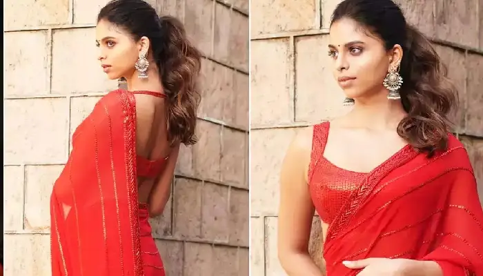 Suhana Khan | suhana khans red saree look went viral on social media with fans praising her beauty and fashion sense