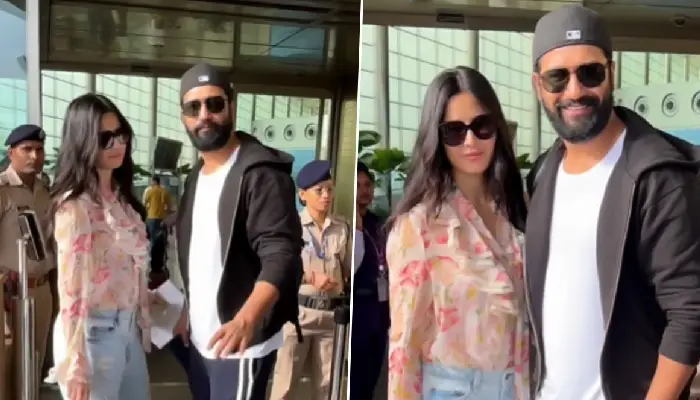 Vicky Kaushal And Katrina Kaif | katrina kaif and vicky kaushal spotted together at mumbai airport strike a pose for paparazzi