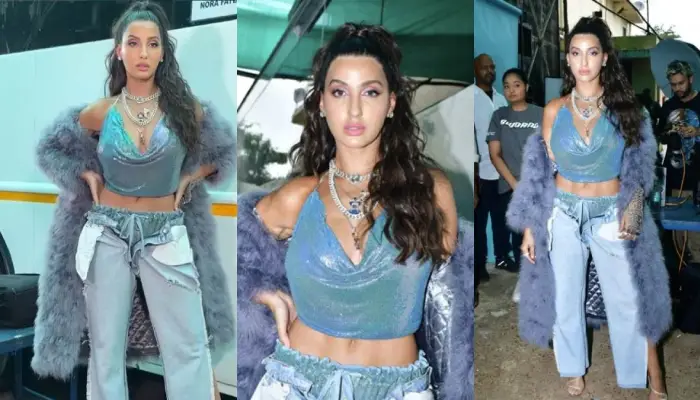 Nora Fatehi | nora fatehi wear open revealing dress raised one leg up gives hot bold sexy pose see photo