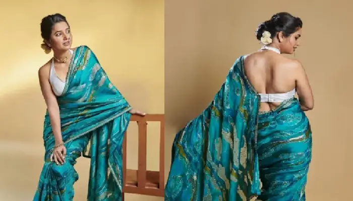 Prajakta Mali | prajakta mali gets trolled after flaunting pose deep neck blouse and blue saree