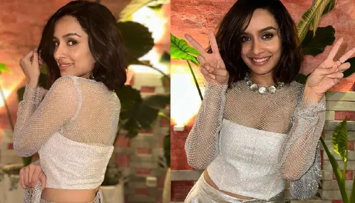Shraddha Kapoor | expose cleavage in net top style with silver pant looking damn sexy