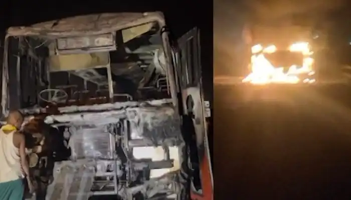 Yavatmal News | yavatmal 10 to 12 persons set fire to st bus at nagpur tuljapur highway maharashtra marathi news
