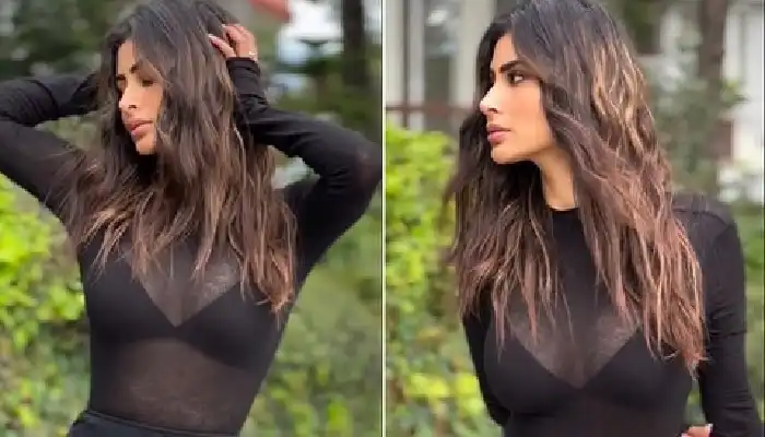 Mouni Roy In Transparent Top | mouni roy is seen giving killer poses in a black transparent bodycon dress