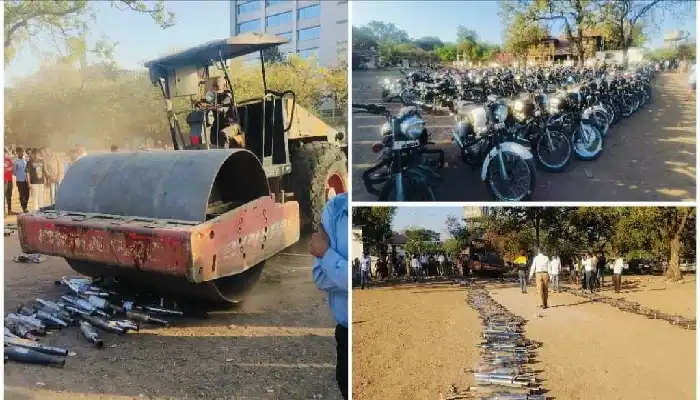 Pune Traffic Police | Pune Traffic Branch Cracks Down on Modified Motorcycle Silencers, Destroys 571 in Special Drive